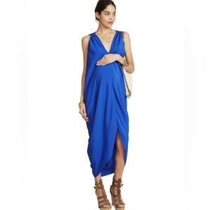 Hatch Royal Blue V-Neck Draped Maternity Dress